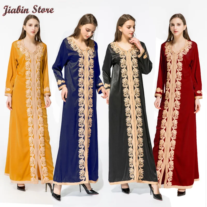 

Women Muslim Dubai Kaftan Arabic Long Dress Abaya Islamic Clothing Caftan Gown Velvet Maxi Cocktail Robe Moroccan Middle East