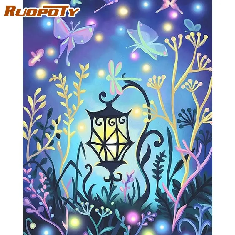 

RUOPOTY 40x50 см Рамка Бабочка вокруг лампы масляные фотографии наборы по номерам для взрослых украшение для дома уникальный подарок