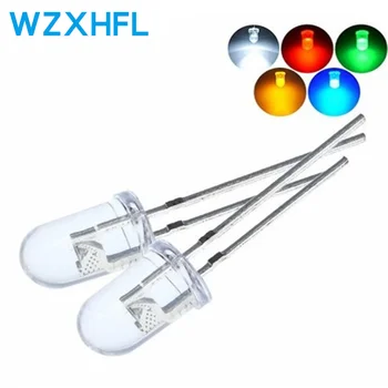 투명 원형 LED 전구 발광 다이오드, 투명 녹색, 빨간색, 흰색, 노란색, 파란색, 고품질, 5mm 슈퍼 브라이트, 100 개
