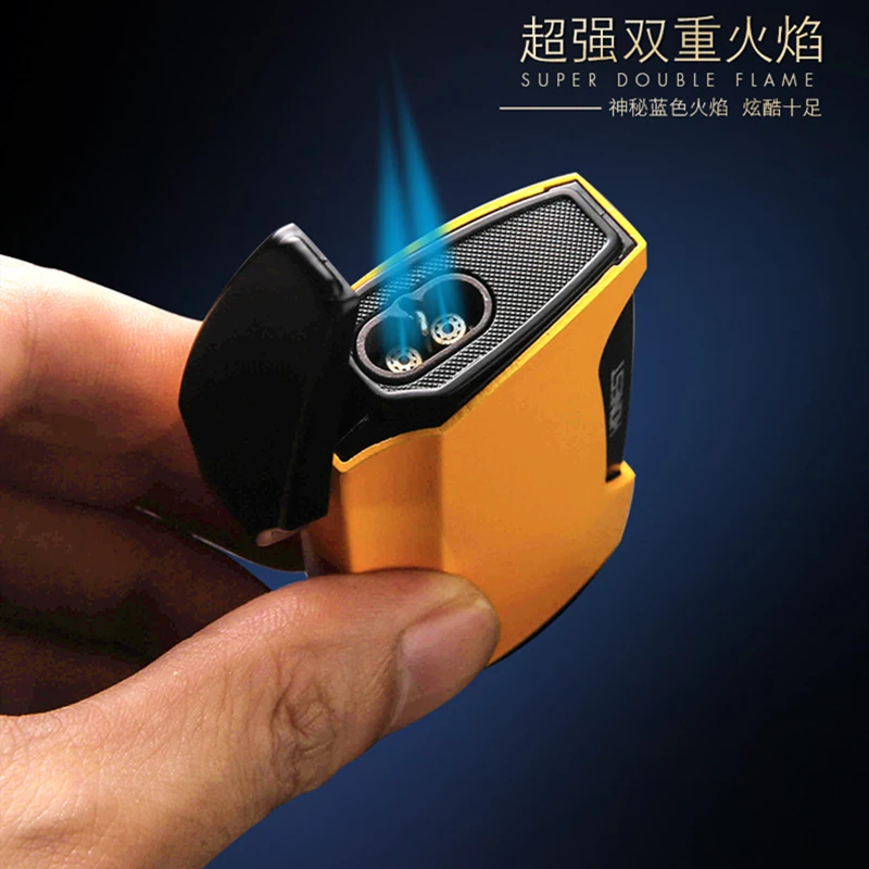  HONEST Metal Cigar Lighter Windproof 2 Blue Jet Flame Cigarette Torch Lighters Butane Gas Lighter R