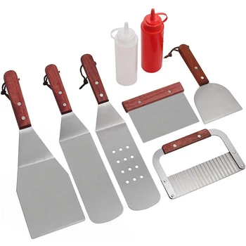

8Pcs Stainless Steel Shovel Set Western Steak Pizza Shovel and Salad Ketchup Bottle