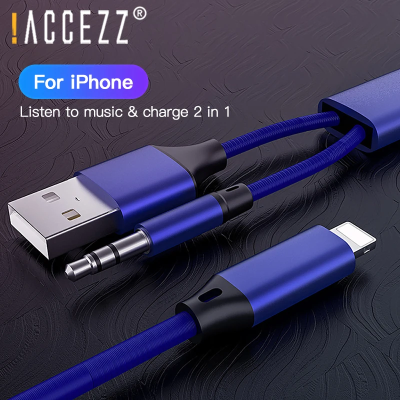 

!ACCEZZ For iphone Audio Cable 7 8 Plus X XS MAX 3.5mm Jack Headset Connector Car Speaker Charging Listening 2 in 1 USB Adapter