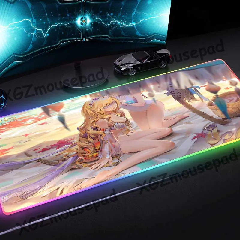 Большой коврик для мыши XGZ с RGB подсветкой черный комикс застежкой по краям
