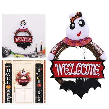 

Halloween Garland Wall Door Hanging Ornament Wreath Hanging Garland for Porch Hallway Home (Ghost Wreath)