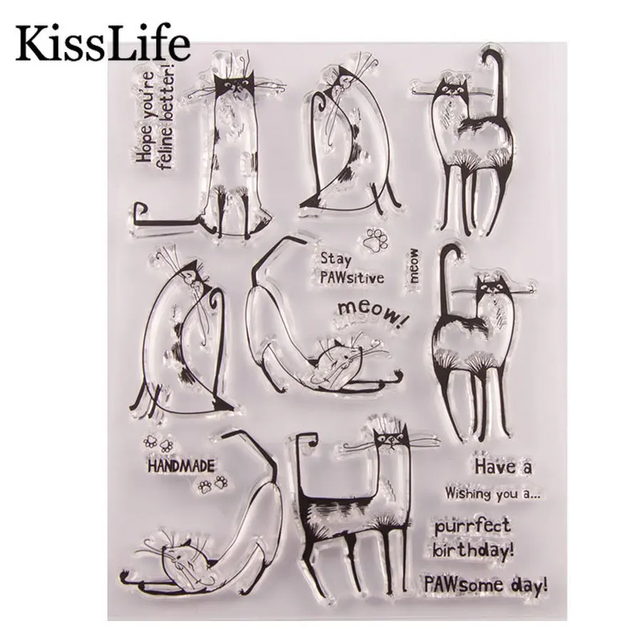 

1 Sheet Cute Cats Perfect Birthday Words Letters Clear Rubber Stamps for Scrapbooking Card Making Birthday Stamps