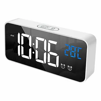 

USB Charging LED Mirror Alarm Clock Adjustable ED Digital Alarm Clock With Temperature Calendar Snooze Function Music Clock B/W