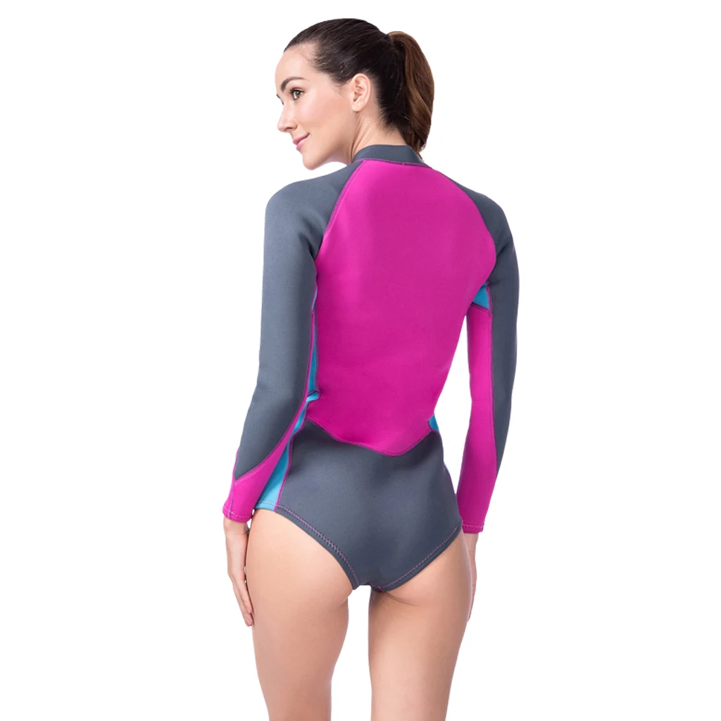 Women 3mm Neoprene Surfing Wetsuit 1-Piece Swimsuit Long Sleeves With Zipper Bikini Style Wetsuit