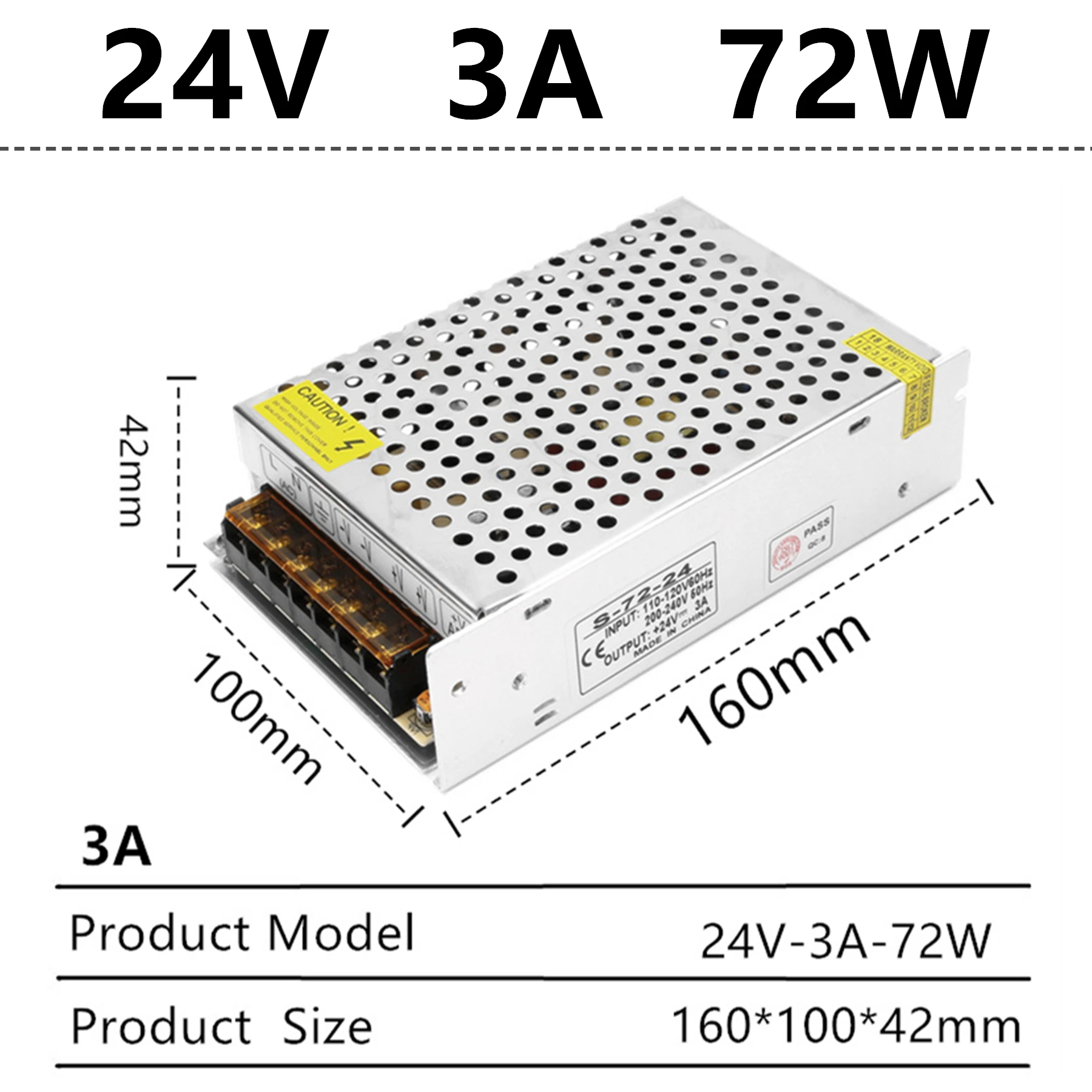 24V 3A 72W Импульсный источник питания 110 В/220 В до 24 В Светодиодный источник питания CCTV/Светодиодная лента переменного тока в постоянный источник питания адаптер - Цвет: 24V 3A 72W