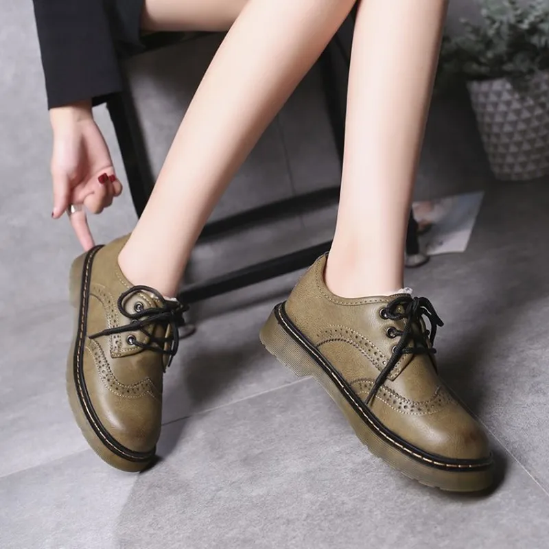 

Autumn Boots Women Genuine Leather Shoes for Spring Comfortable Round Head Lace Up Platform Shoes Woman Casual Ankle Boots 2019