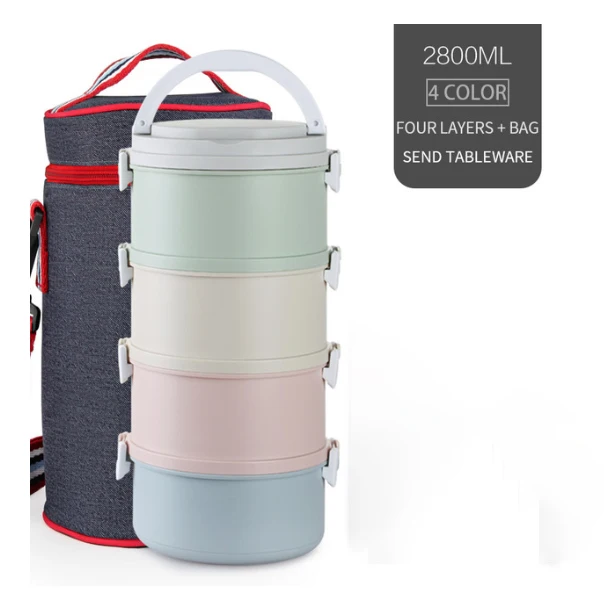 4 Layer With Bag Ермакова, японская микроволновая печь, пластиковый Ланч-бокс для детей, бэнто-бокс, портативный, герметичный, бенто, Ланч-бокс, контейнер для еды - Цвет: 4 Layer With Bag