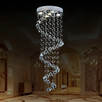 

Modern Crystal Light Curtain Compound Stairs Silver Crystal Chandelier Hall Villa Hotel Living Room Chandelier