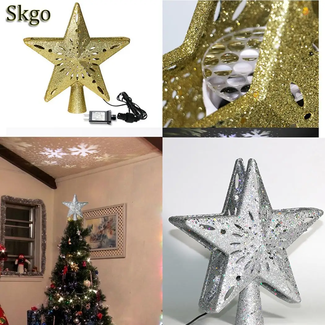 Christmas Tree Topper LED Star-shaped Top US, EU Light 4W 100-240V Projection Lamp Dcor Gold/Silver