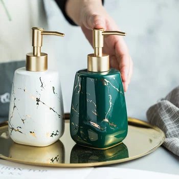 

350m Soap Dispenser Bathroom Marbled Ceramic Shampoo Bottle Hair Conditioner Press Bottles Kitchen Detergent Storage Bottle