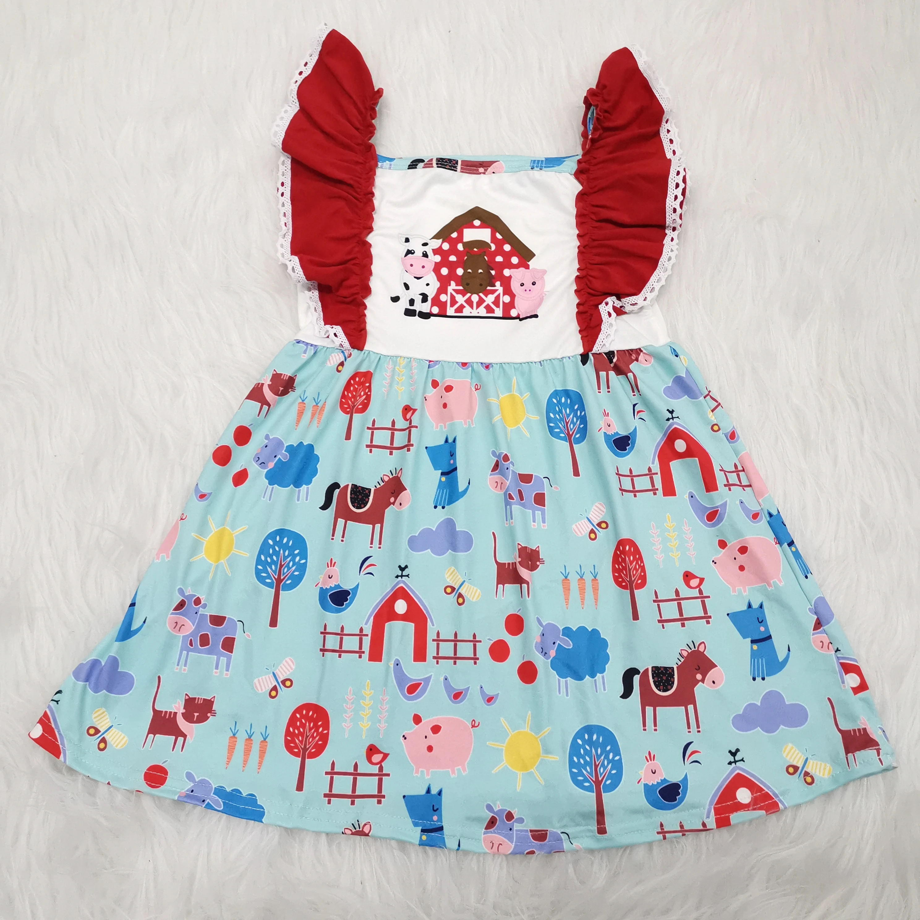 Stock Ready To Ship Cute Fashion Baby Girls Farm Dress Cute Summer