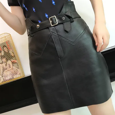 

2020 Women Spring Genuine Real Sheep Leather Skirt W27