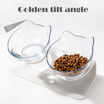 

Cat Double Food Bowls with Stand Pet Feeding Bowls Eco-friendly Dog Food Water Feeder LKS99