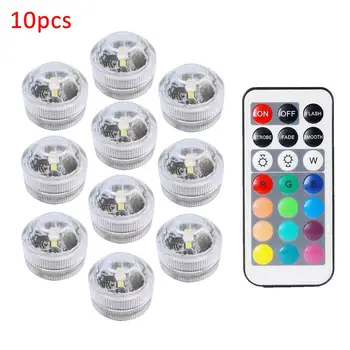 

New 10Pcs Round Waterproof 3LEDs Colorful Remote Control Diving Light Candle Lamp