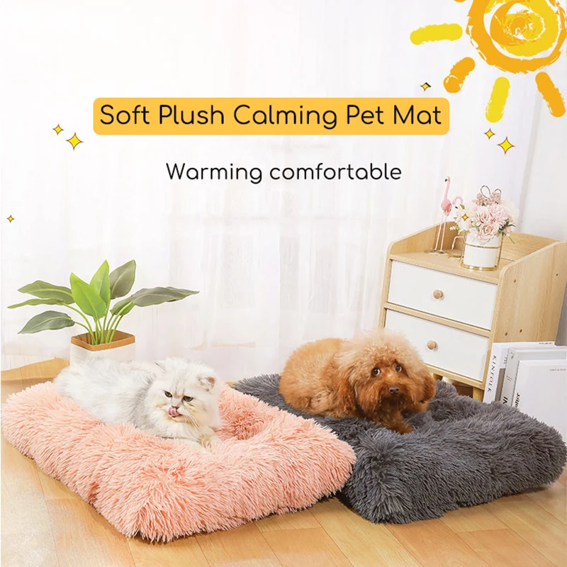 Dog Bed Calming Pet Crate Mat Cat Puppy Blanket Thick Cushion Sleep