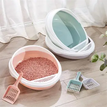 

Egg Shape Cat Litter Box With Scoop Anti Splash Plastic Training Rabbit Kitten Pee Toilet Pad Clean Kitten Semi-closed Bedpan