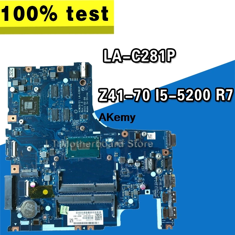 

AIWZ0/Z1 LA-C281P Laptop motherboard for Lenovo Z41-70 Test original mainboard I5-5200U R7-Video