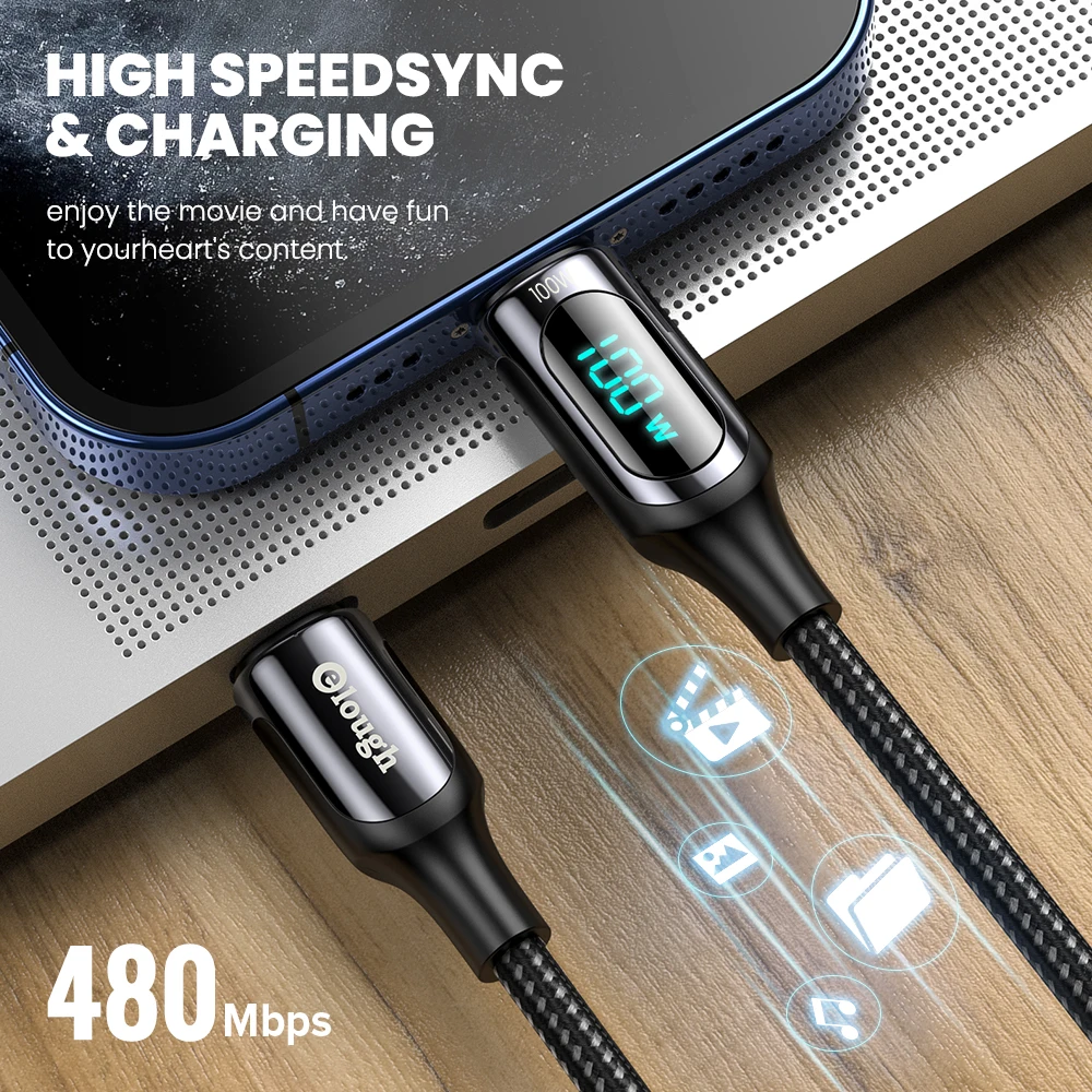 Elough-Cable USB tipo C de carga rápida para Samsung, Xiaomi, POCO, cargador de USB-C, PD, 100W - Imagen 3