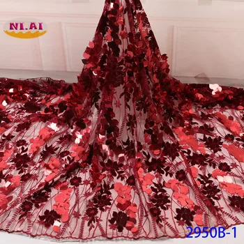 

NIAI African Sequins Lace Fabric 2019 High Quality Lace Nigerian Velvet Lace Fabrics French Net Lace Fabric For Women XY2950B-1