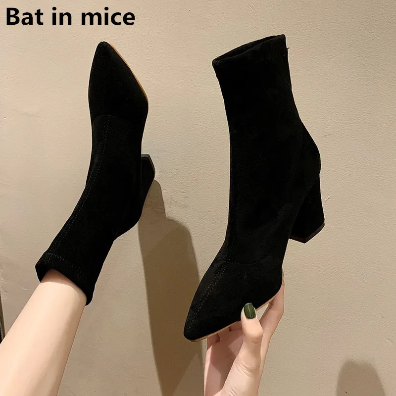 

2019 Winter women Ankle boots women shoes Pointed Toe platform high heels Party dress warm snow boots woman Booties mujer T711