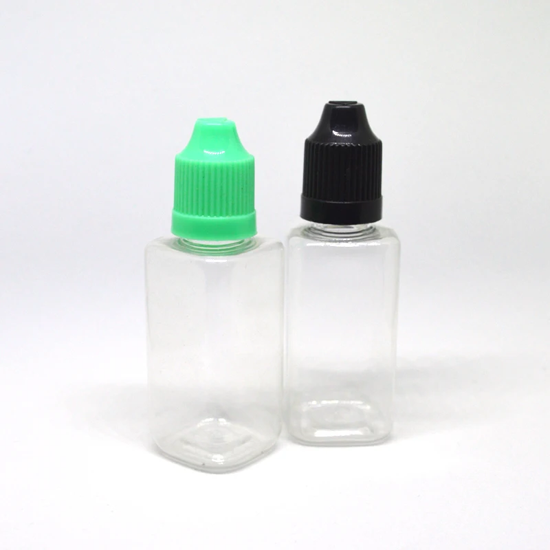 100pcs PET Square Bottle with Childproof Cap Empty PET Clear Hard 30ml Plastic Dropper Bottles E liquid Vial