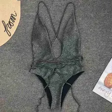 DIY бандажный купальник, блестящий женский купальник с длинным ремешком, Цельный купальник для женщин, купальник с глубоким v-образным вырезом, купальный костюм, боди