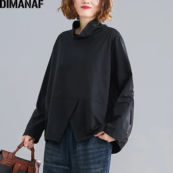 

DIMANAF Spring Plus Size Women Blouse Shirts Turtleneck Office Lady Tops Tunic Loose Long Sleeve Pleated Female Clothes Black