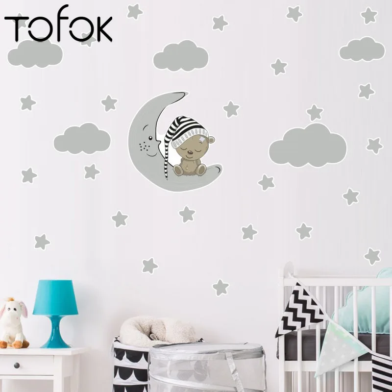 Tofok с изображением героев мультфильмов для Звезд Медведь на Луне облака стикеры