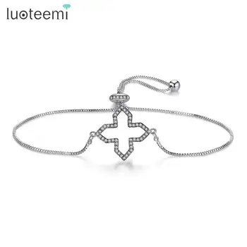 

LUOTEEMI Trendy Cross Hollowed Chain Link BraceletS CZ Micro Pave Adjustable Size Bangle Pulseira Feminina Jewelry Gift Party