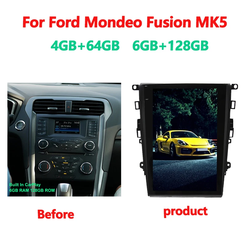 12.1&quotCar Radio 6+128G GPS Navigation For Ford Mondeo Fusion MK5 2016 2017 2018 Head Unit Tesla Screen Car Audio Stereo Player |