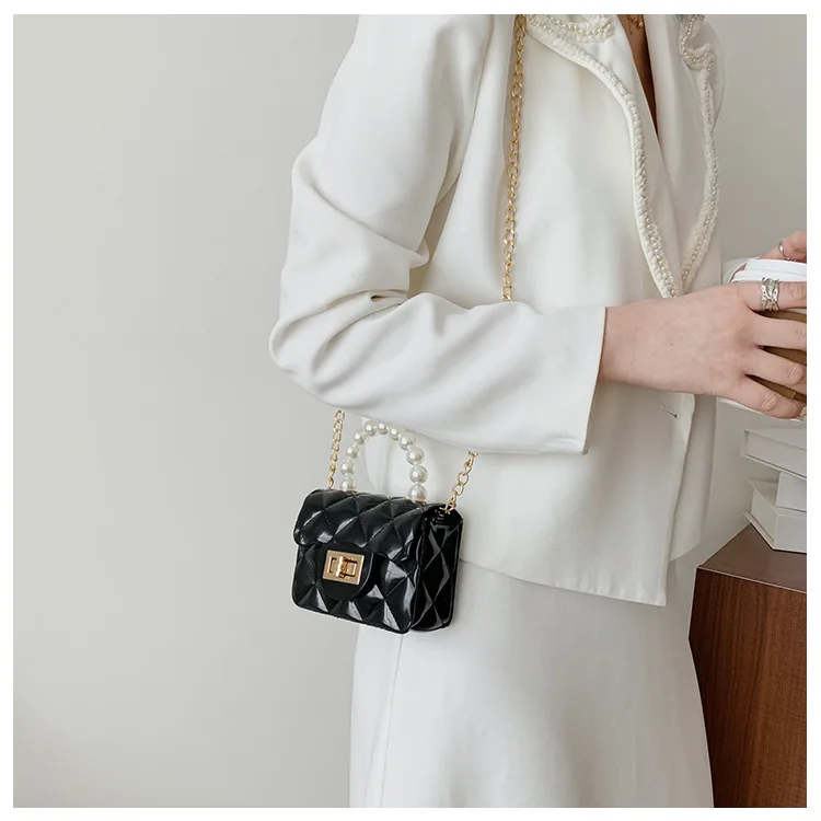 Dikaril Women Mini Handbag New Elegant Shoulder Messenger Portable Chain Bag Girl Cute Bag Pearl Crossbody Rhombus Small Bags