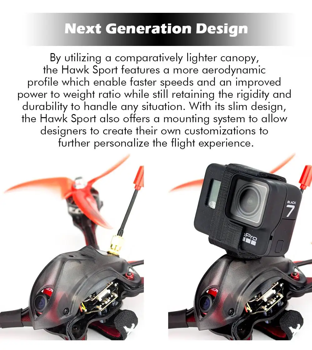 EMAX Hawk Sport 5 дюймов 4S/6S FPV гоночный Дрон BNF/PNP F405 35A Blheli_32 ESC ECO2207 1700KV/2400KV Micro F2 25-200mW VTX