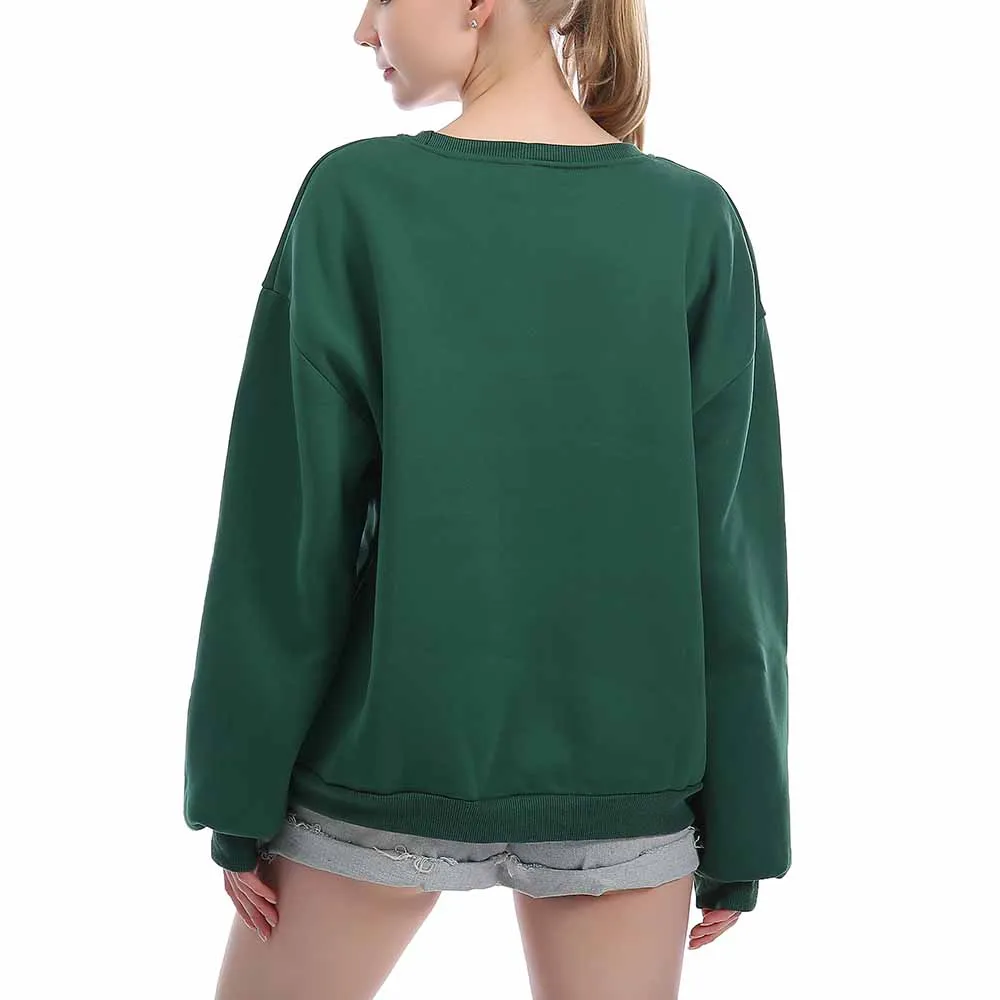 Oversized Crewneck Sweatshirt Women's Green Sweatshirt Plain Long Sleeve  Pullovers Female Hip Hop Hoodie Autumn Winter Warm Top