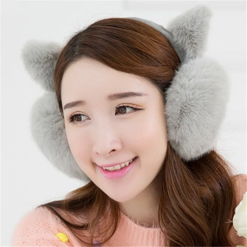E004 Light grey VIIANLES теплые наушники с кошачьими ушками, ушные наушники, повязка на голову, теплые наушники с имитацией кролика, модные женские меховые зимние наушники для девочек - Цвет: E004 Light grey