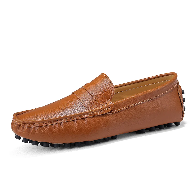 Итальянская повседневная обувь больших размеров мужские лоферы люксовый бренд из натуральной кожи модные слипоны формальные мужские туфли-мокасины Zapatos PUTILER - Цвет: brown loafers men