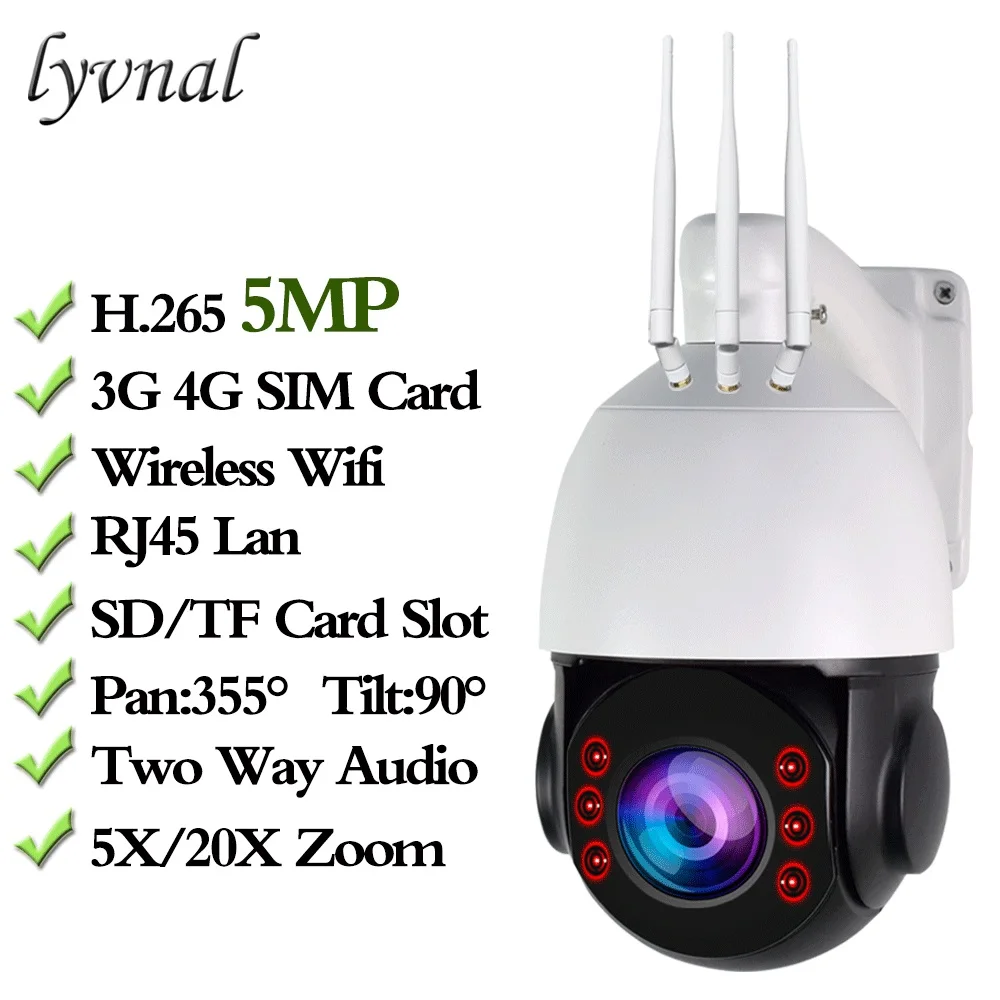 3G 4G камера для sim карты H.265 5MP Беспроводная PTZ ip Wifi ...