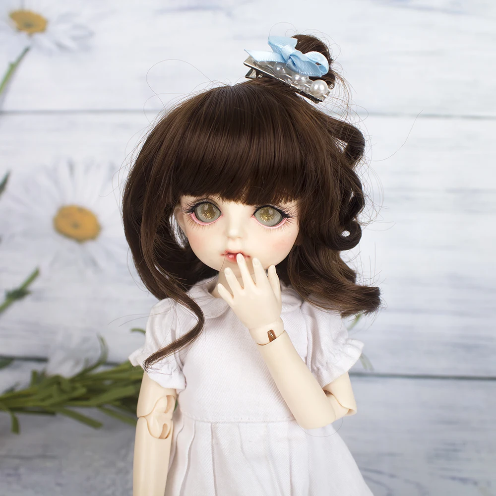 Muziwig коричневый прекрасный короткий кудрявый челка 1/6 BJD парики из мягкого волокна для кукол волос