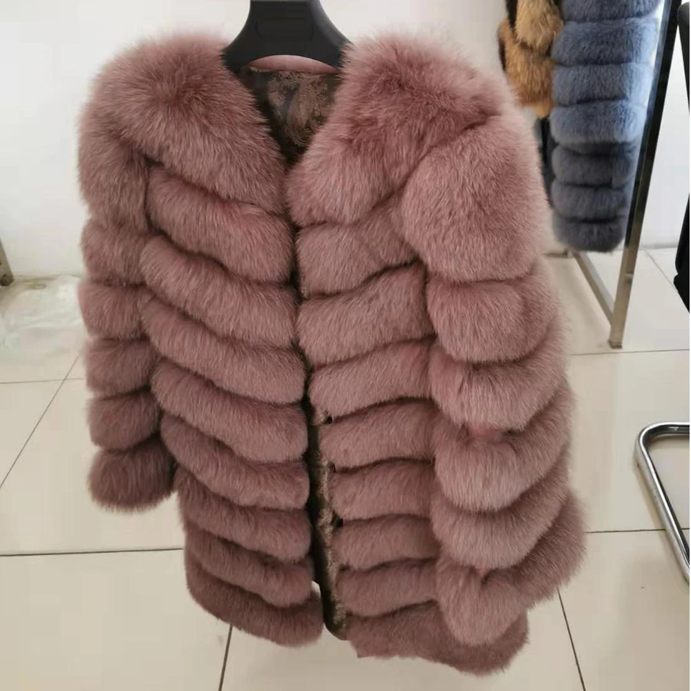 long coat-10 Maomoackong2019 модная новая стильная куртка с натуральным лисьим мехом, Тонкая зимняя женская куртка с круглым вырезом и натуральным мехом, кожаная жилетка для девочек - Цвет: long coat-10