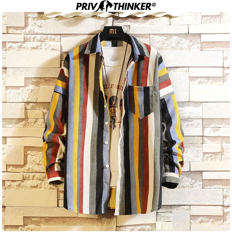 Privathinker Mens Autumn Striped Dress Shirts Men High Quality Breathable Soft Classic Shirt Male Streetwear Tops Oversize