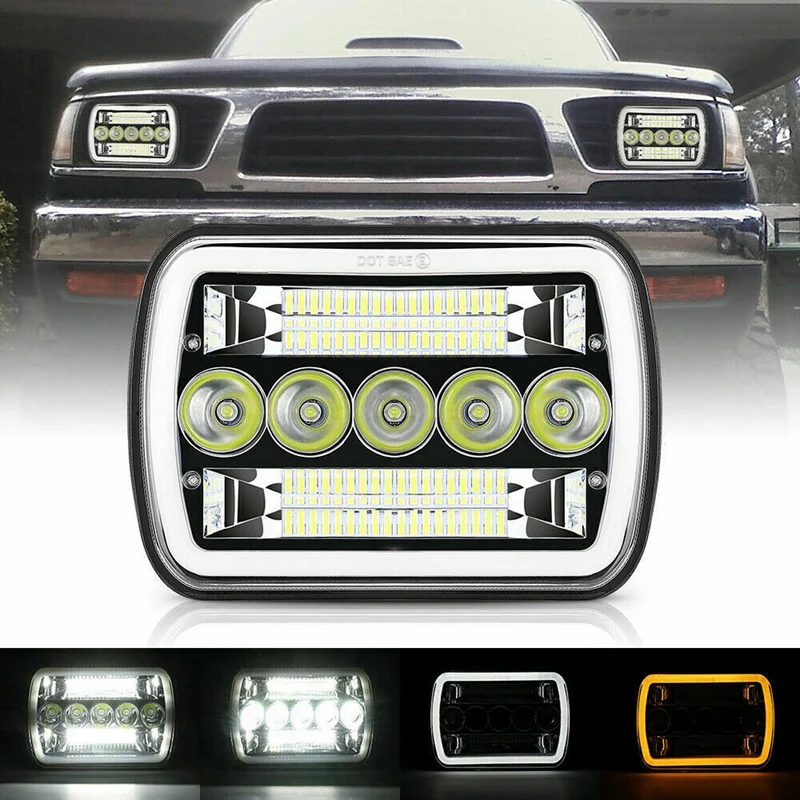 TURBO SII 7''x6'' LED Headlight DRL Hi/Lo Beam For Jeep XJ YJ Cherokee