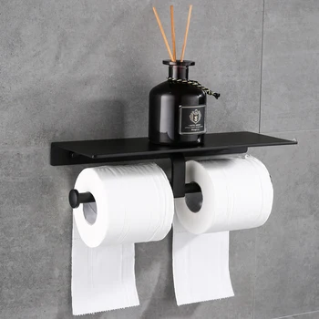 

Drop Shipping BK-P-03 Double Roll Toilet Paper Holder with Phone Shelf Wall Mount Bathroom