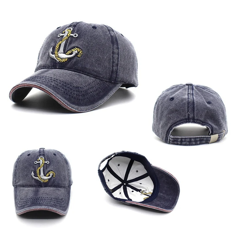 

New Man Woman Pure Cotton Baseball Caps Hip Hop Snapback Hats Couples Hat Do Old Pirate Ship Anchor Wash Cap