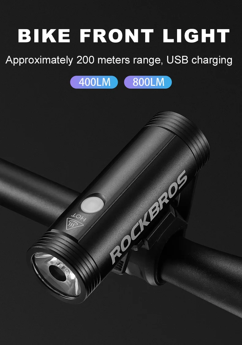 ROCKBROS велосипедный светильник USB Перезаряжаемый Фонарь велосипедный передний фонарь водонепроницаемый велосипедный головной светильник 2000 мАч фонарь Аксессуары для велосипеда
