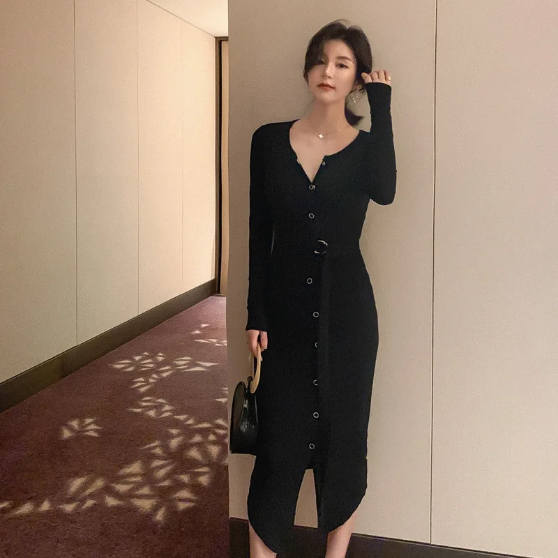 

Spring Autumn Bodycon Knitting Party Dress Women Sexy Dress Ladies Club Deep V-neck Split Long Tight Dress Female Wrap Vestidos
