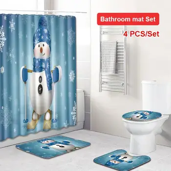 

Polyester 4Pcs/Set LOVE Shower Curtain Beautiful Curtains Wedding Romantic Bathroom Mat Toilet Seat Cover Non-Slip Winter