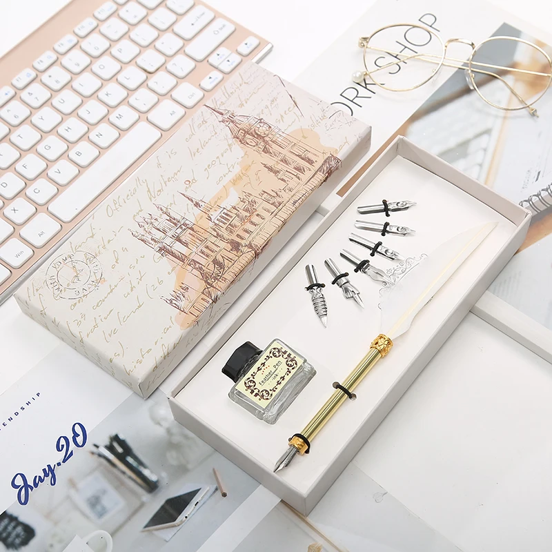 Английская каллиграфия перо Dip Pen 6 наконечник для письма из нержавеющей стали Канцелярский набор Подарочная коробка студенческие канцелярские принадлежности