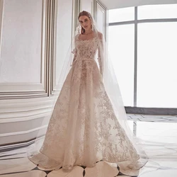 Boat Neck Full Sleeve Wedding Dresses Floor-Length 2022 Applique Dress Ivory Bridal Gowns with Tulle Plus Size Custom Made